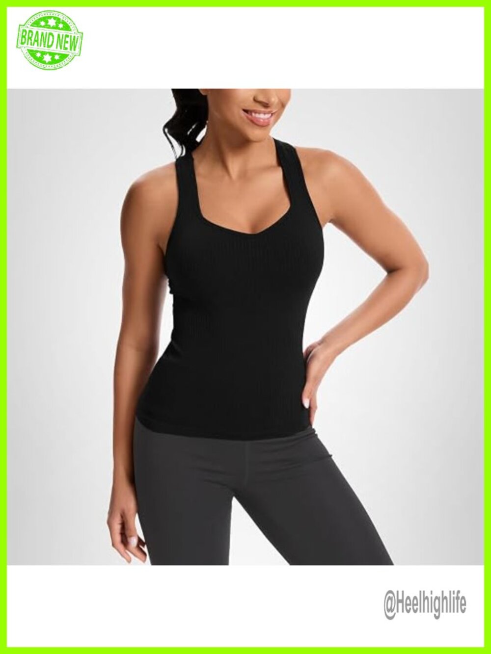Seamless V-Neck Racerback Tank Top with Built-in Bra, Breathable Athletic